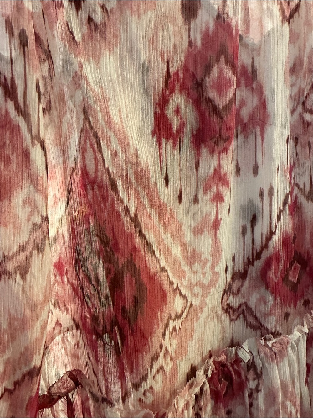 Zimmermann Pink and White Ikat-Print Sheer Ruffle Blouse - Picture 4 of 5